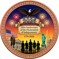Pièce de monnaie en cuivre pur 999 de 1 oz, imprimée en couleur 2D, 250e anniversaire de la Déclaration d'indépendance 2026