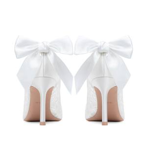 Chaussures en <span class=keywords><strong>dentelle</strong></span> pour femmes transfrontalières Bouche peu profonde Pointu Creux Élégant Chaussures de <span class=keywords><strong>mariage</strong></span> Arc Commerce extérieur Talons de grande taille - Product Image 4