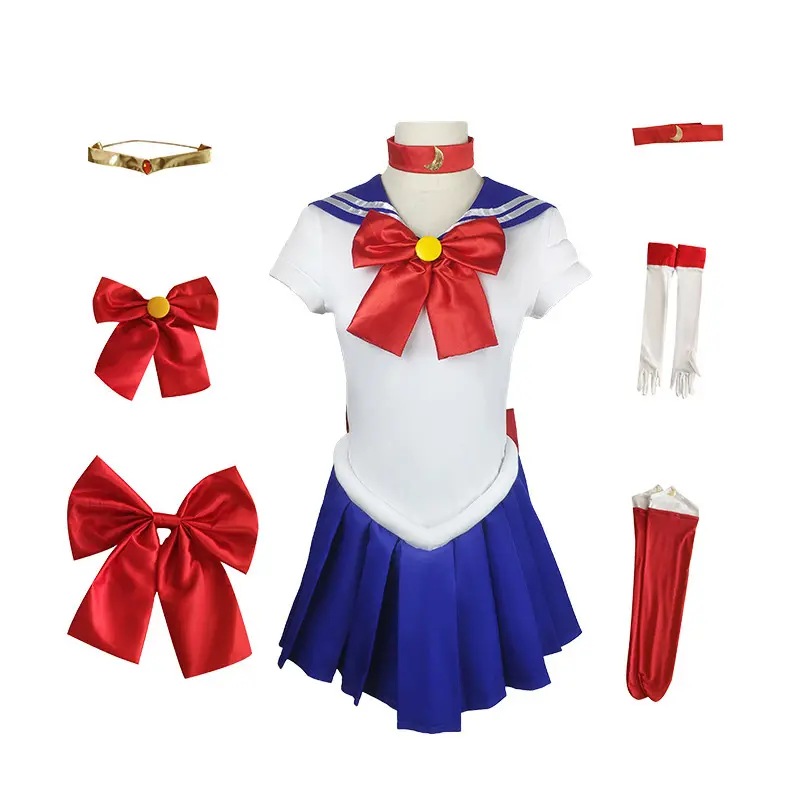2024 Baige Adult Clothes with Headband Bows Sailor Moon Cosplay Anime Costumes Tsukino Usagi Role-playing Teenage Girls Outfits