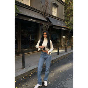 Pantalon en jean taille haute respirant, coupe évasée, grandes tailles XL, coupe ample, baggy, style cargo, coupe droite et évasée - Product Image 1