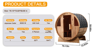 Saunas de Madera de Alta Calidad para Exteriores en Venta, Sauna Seca para 2-4 Personas con Ventana de Vidrio y Estufa Harvia para Jardín - Product Image 4