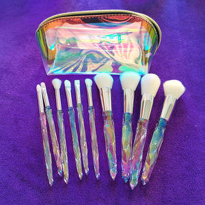 Ensemble de pinceaux de maquillage liquides à paillettes personnalisées avec logo, MOQ 3, 10 pièces, manche en plastique <span class=keywords><strong>transparent</strong></span> diamant, pour le visage et le correcteur - Product Image 2
