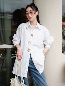 Camicie e camicette da donna Casual a <span class=keywords><strong>maniche</strong></span> <span class=keywords><strong>lunghe</strong></span> ampio Outwear Casual in cotone traspirante nero bianco Cardigan camicia - Product Image 3