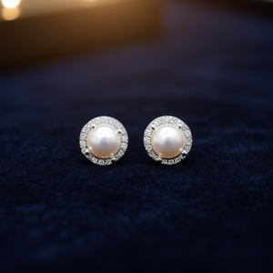 Orecchini a perno con perle Ndabaca Revlaioten in oro bianco e argento 925, perle coltivate rotonde AAA, classici per l'uso quotidiano - Product Image 2