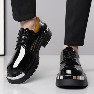 Chaussures de travail en cuir pour hommes grandes tailles 2026 à semelle épaisse et rehaussée, confortables, brillantes et à bout rond - Product Image 2