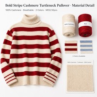 Pull-over surdimensionné en cachemire 100 % à rayures audacieuses, col roulé, pour femme, personnalisable OEM, vente en gros, marque privée, faible MOQ