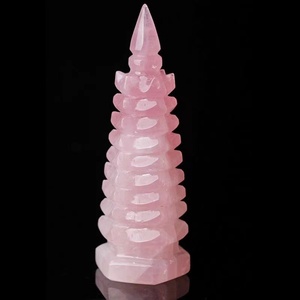 Torre Wenchang de Cristal Rosa Natural, Decoraciones Talladas para el 7º, 9º y 13º Piso, Piedra Natural Pulida para Oficina, Estudio o Sala de Estar - Product Image 2