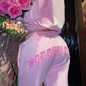 Ensemble Survetement et <span class=keywords><strong>Sweat</strong></span> à Capuche Court Zippé <span class=keywords><strong>Femme</strong></span>, 2 Pièces, Brodé, Délavé, Logo Personnalisé, Style Sport Urbain - Product Image 3