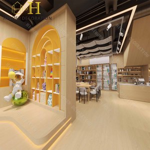 Bureau de réception d'information de bibliothèque de conception agréable de couleur marbre personnalisé lumière LED librairie comptoir avant meubles de librairie - Product Image 6
