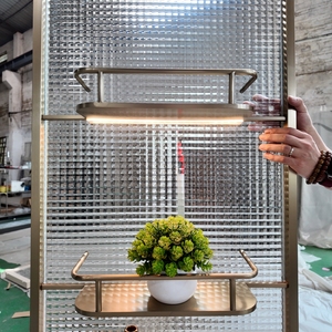Aoleidun Luxury Brushed Gold Stainless Steel <strong>Room</strong> <strong>Divider</strong> Fluted Glass Built-in LED Light Durable Waterproof for Modern <strong>Room</strong> - Product Image 3
