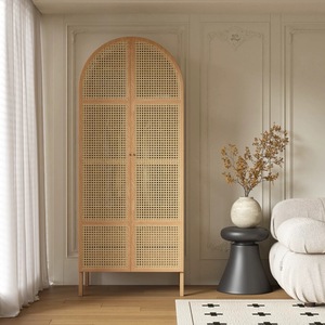 <span class=keywords><strong>Armoire</strong></span> de rangement en bois massif et rotin, design minimaliste, portes à charnières, petit espace, appartement, chambre à coucher, salon - Product Image 2