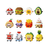 Jouets Micro-Blocs de Construction en Plastique Amusants : Figurines et Aliments (Hamburger, Avocat, Pain, Croustilles, Gâteau, Ananas, Lait, Briques)