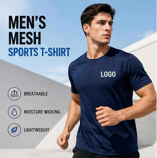 Men's Mesh Sports T-shirt Quick Dry Breathable Moisture Wicking Workout Tee for Running Training