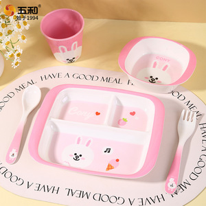 Cony Rabbit <b>Melamine</b> Kids Tableware Set Divided Plate <b>Bowl</b> Cup Spoon Fork Cartoon Design For Children Mealtime - Product Image 1