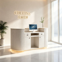 Comptoir de réception commercial personnalisable en bois moderne de luxe avec LED pour salon de beauté, spa, clinique ou bureau