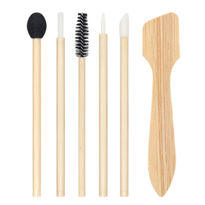 Ensemble de 6 pinceaux de maquillage en bambou, spatule cosmétique réutilisable, cuillère pour sourcils, lèvres, fard à paupières - Product Image 1