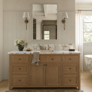 Mobile <span class=keywords><strong>Bagno</strong></span> Moderno di Lusso in Legno con Lavabo e Specchio, Set Mobile Lavabo Singolo Freestanding per Progetti Hotel e Appartamenti - Product Image 1