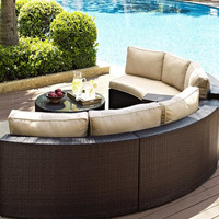 Muebles de Jardín Modernos, Juego de Sofás de Ratán, Muebles de Jardín Circulares, Tumbona de Mimbre, Sofá Redondo para Patio, Balcón, Juego de Sofás para Exteriores