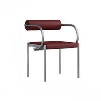Chaise de salle à manger vintage minimaliste mobile avec revêtement en cuir et structure en acier inoxydable pour bureau et salon