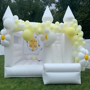 Commerciële Pvc Verhuur Opblaasbare Jumper Bounce Huis Combo Bruiloft Wit Springkasteel Glijbaan Combo Voor Verjaardagsfeestje