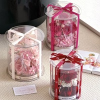 Boîte d'emballage ronde transparente en acrylique pour fleurs préservées, boîte cadeau à charnière pour la fête des enseignants, bouquets DIY