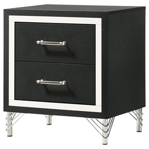 Malcolm <b>Black</b> 2 Drawer Nightstand <b>Bedside</b> <b>Table</b> Modern Storage With Chrome Handles And Metal Legs - Product Image 2