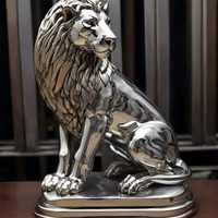 Statue d'animal de jardin extérieur poli de haute qualité Sculpture de lion assis en acier inoxydable argenté à vendre