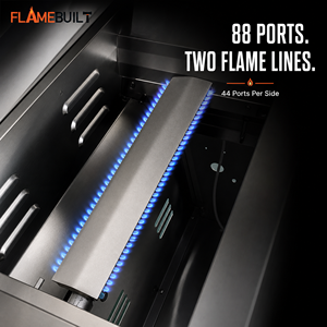 Brûleur de barbecue à gaz FLAMEBUILT en acier inoxydable moulé, robuste et résistant à la corrosion, 88 ports, volet d'air réglable, grille anti-insectes - Product Image 2