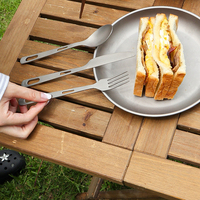 Bochen – Ensemble de couverts multifonctionnels en titane pur, portable, avec poignée ajourée, poli, haute résistance, pour le camping