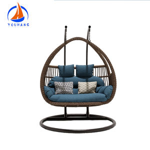 Chaise double Egg Style européen pour salon extérieur Rotin Oeuf de jardin Chaise balançoire suspendue avec support - Product Image 5