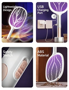 <span class=keywords><strong>Raquette</strong></span> anti-moustiques électrique portable 2-en-1 rechargeable par USB, haute tension 3200V, avec piège à lumière UV, portée 50-100m, tue-moustiques électrique - Product Image 6