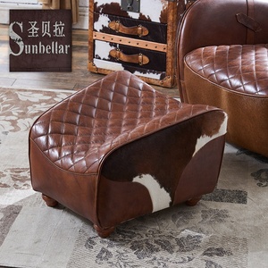 Customized Top Grain Leather Cow Fur Saddle <strong>Chair</strong> <strong>Living</strong> <strong>Room</strong> <strong>Lounge</strong> <strong>Chair</strong> with Footstool Home Sofa Leisure <strong>Chair</strong> American Style - Product Image 6