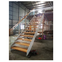 Escalier en acier et bois Mono Stringer personnalisé en usine Escalier flottant Led Escalier flottant pour villa