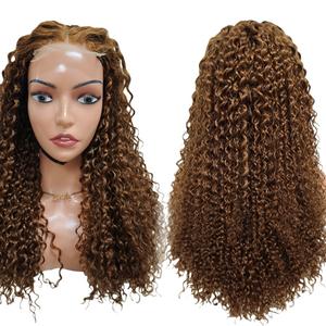 โปรโมชั่นขายส่งวิกผม 11A วิกผมแบบเต็มศีรษะ 4x4 พร้อมเชือกผูกปิดผม วิกผมแท้ 30 นิ้ว #   วิกผมหยิกสีน้ำตาล 22 นิ้ว แบบเจอร์รี่เคอร์ลี่ - Product Image 1