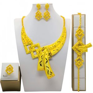 African 24K Gold Plated Jewelry Set Necklace Earrings Ring Women <b>Wedding</b> Ethnic Style Dubai Party <b>Accessories</b> - Product Image 2