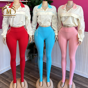 Neue Trendy Women Sports Wear Kordel zug Crop Sweat Top Leggings 2-teiliges Set Casual Joggers Pants Zweiteiliges Set Damen Outfits - Product Image 1