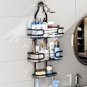Double Tier Modern Stainless Steel Toilet Rack Bathroom Punch-Free <b>Wall</b>-Mounted <b>Light</b> Luxury Shower Room Storage Rack - Product Image 1