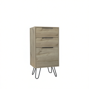 Cómoda Meriden de Roble Claro con 3 Cajones, Mueble Moderno para Dormitorio con Patas Metálicas - Product Image 1