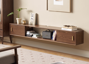 H7082 פשוט סלון מודרני מודרני עץ אלון קיר רכוב טלוויזיה לעמוד - Product Image 2