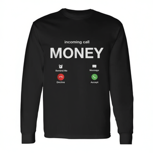 Camiseta de Manga Larga con Estampado Digital 'Money Long Sleeve', Cuello Redondo, Unisex, Negra, para Promociones - Product Image 3