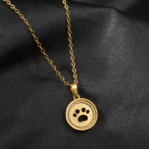 Pendentif Collier Chaîne Fine Rolo en Acier Inoxydable 316L Plaqué Or 18K avec Breloque Patte Ronde Personnalisable de Luxe - Product Image 3