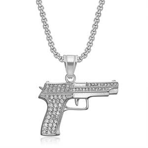 Hip Hop Gang Small Pistol Gun Rock Rapper <b>Iced</b> <b>Out</b> Cubic Zirconia Pvd Stainless Steel Fashion Jewelry Pendant Necklaces for Men - Product Image 3