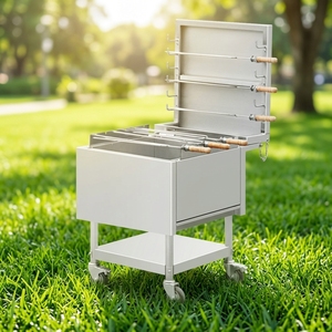<span class=keywords><strong>Asador</strong></span> Argentino Santa María Multi Spit <span class=keywords><strong>de</strong></span> Acero Inoxidable, Carro Comercial para Barbacoa <span class=keywords><strong>de</strong></span> <span class=keywords><strong>Carbón</strong></span> con Puerta Trasera Abatible y Estante <span class=keywords><strong>de</strong></span> Almacenamiento - Product Image 1