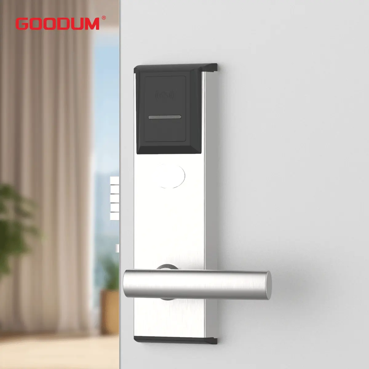 Goodum 스마트 오피스 보안 RFID 키 카드 호텔 및 비즈니스 용 목재 도어 용 열쇠가없는 키 실린더가 포함 된 디지털 도어 잠금 장치