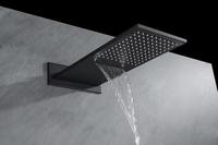 Ensemble de douche encastré moderne noir HLK avec contrôle de température, jet mural et bec cascade pour salle de bain et hôtel, en laiton