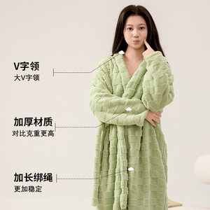 Peignoir en polaire corail extra large pour femme, chaud et épais, avec capuche, pour la maison, vêtements de nuit, manches longues, tissu polyester - Product Image 3