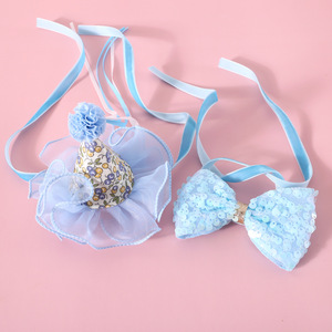 Collier à nœud <span class=keywords><strong>papillon</strong></span> à paillettes pour chat, <span class=keywords><strong>chien</strong></span>, lapin, avec dentelle florale, pour anniversaire, <span class=keywords><strong>mariage</strong></span>, toutes saisons, chapeau, accessoire de tête, ensemble féerique - Product Image 2