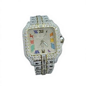 Montre Hip Hop carrée en acier inoxydable et moissanite avec cadran à chiffres romains et résistance à l'eau de 10 bars - Product Image 1