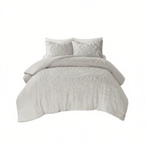 Ensemble de couette 3 pièces en chenille de coton tuftée à motifs médaillon, insert hypoallergénique, avec housse de couette zippée et taie d'oreiller, style classique - Product Image 1