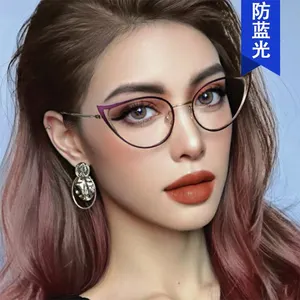 Painted hollow cat eye metal frame trendy eyewear unti blue light glasses women's optical glasses frames